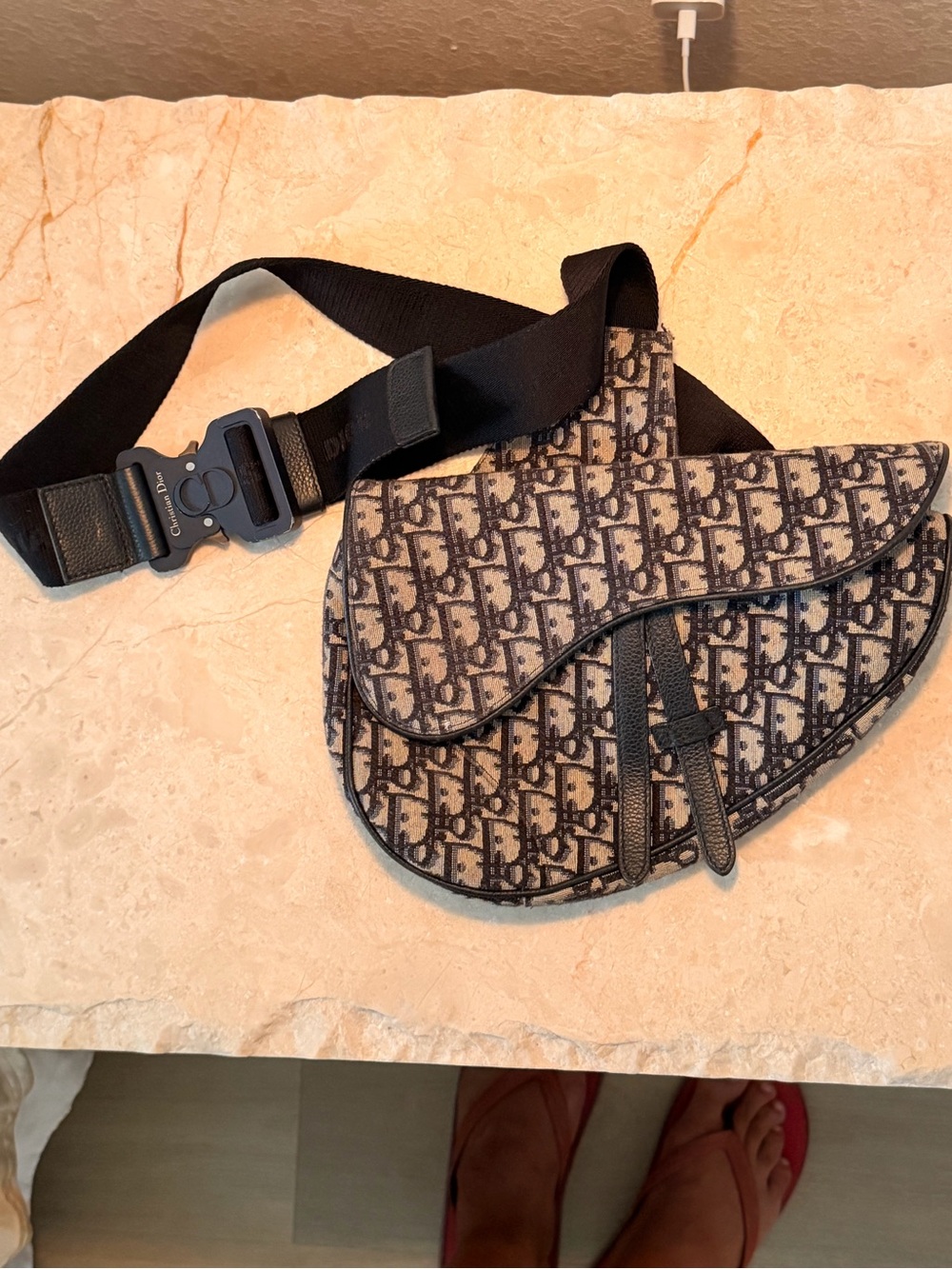 Dior Men’s Black and Beige Saddle Belt Bag